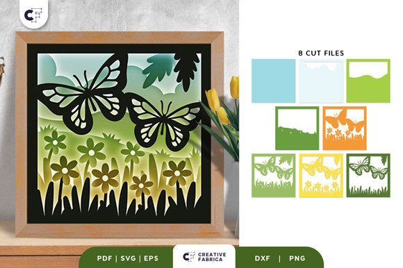 Butterfly Floral Meadow Shadow Box SVG