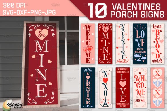 Valentines Vertical Porch Sign Bundle: 10 Digital Designs