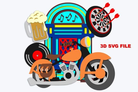Vintage Motorcycle and Jukebox SVG: 3D Papercraft Guide