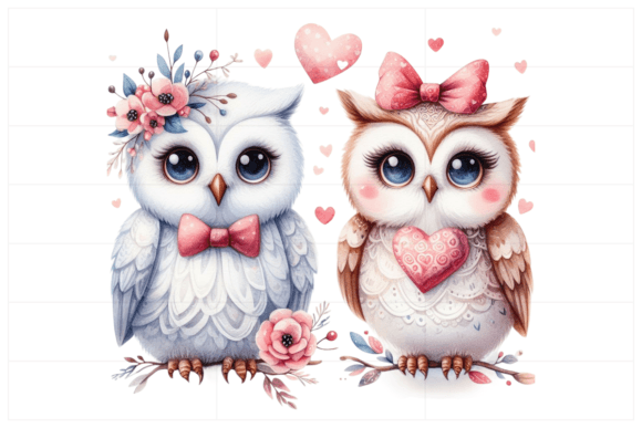 Watercolor Valentine Couple Owl Clipart for Creators
